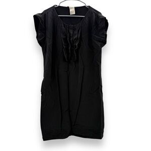 Weekend MaxMara 100% Silk Black Short Sleeve Ruffle Front Shift‎ Dress Sz 12 US